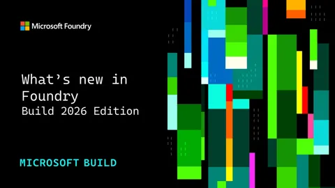 Microsoft Foundry Build 2026 slide showing agent development platform features including hosted agents, Toolboxes, and memory