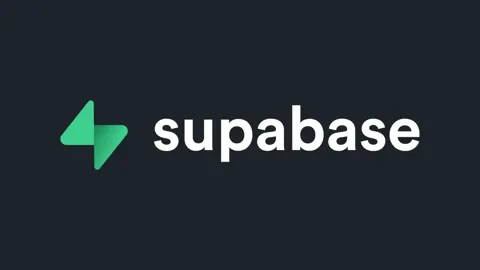Supabase logo displayed on a dark navy background. The logo consists of a green geometric symbol resembling two connected triangular shapes on the left, with the word “supabase” in large white lowercase letters on the right