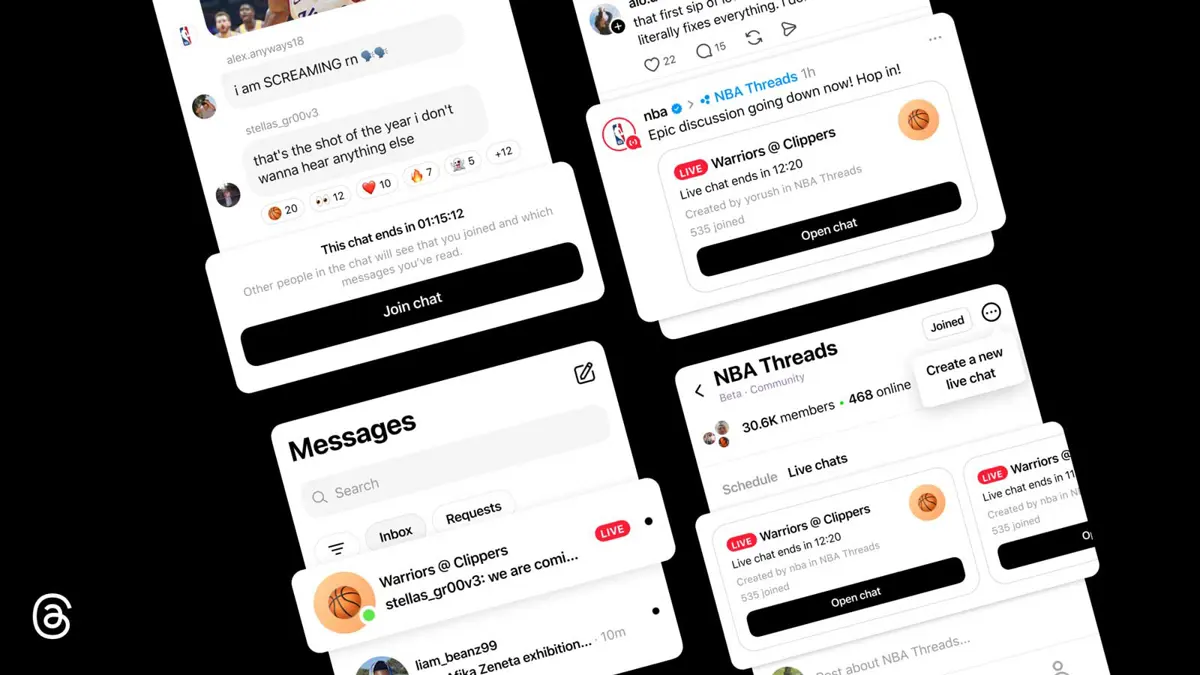 Threads app showing a Live Chat conversation on a smartphone screen