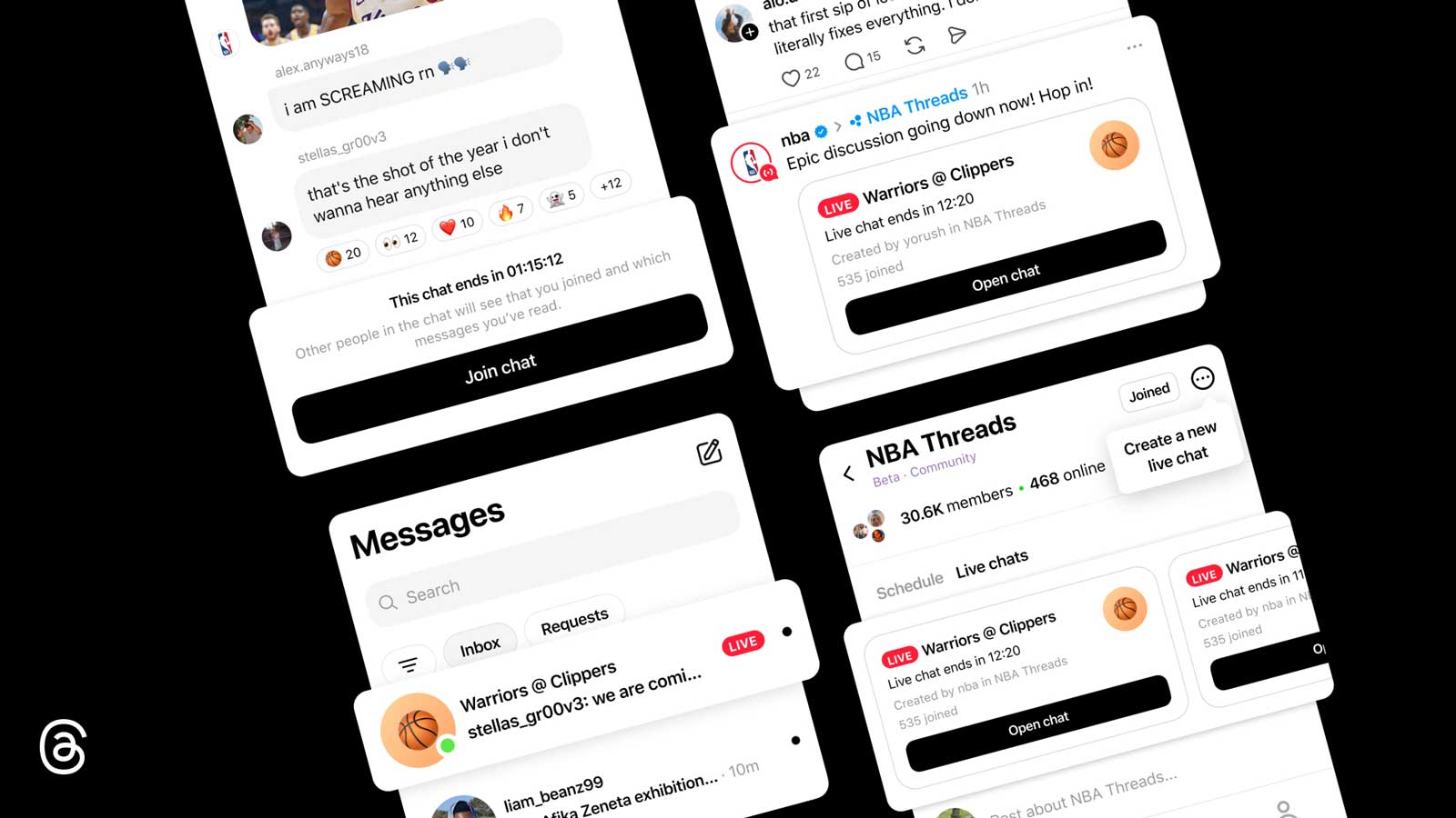 Threads app showing a Live Chat conversation on a smartphone screen