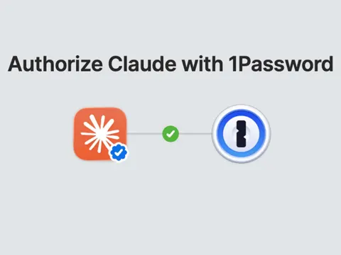 1Password desktop app prompt showing the authorization dialog when Claude requests access to sign in using a saved vault item