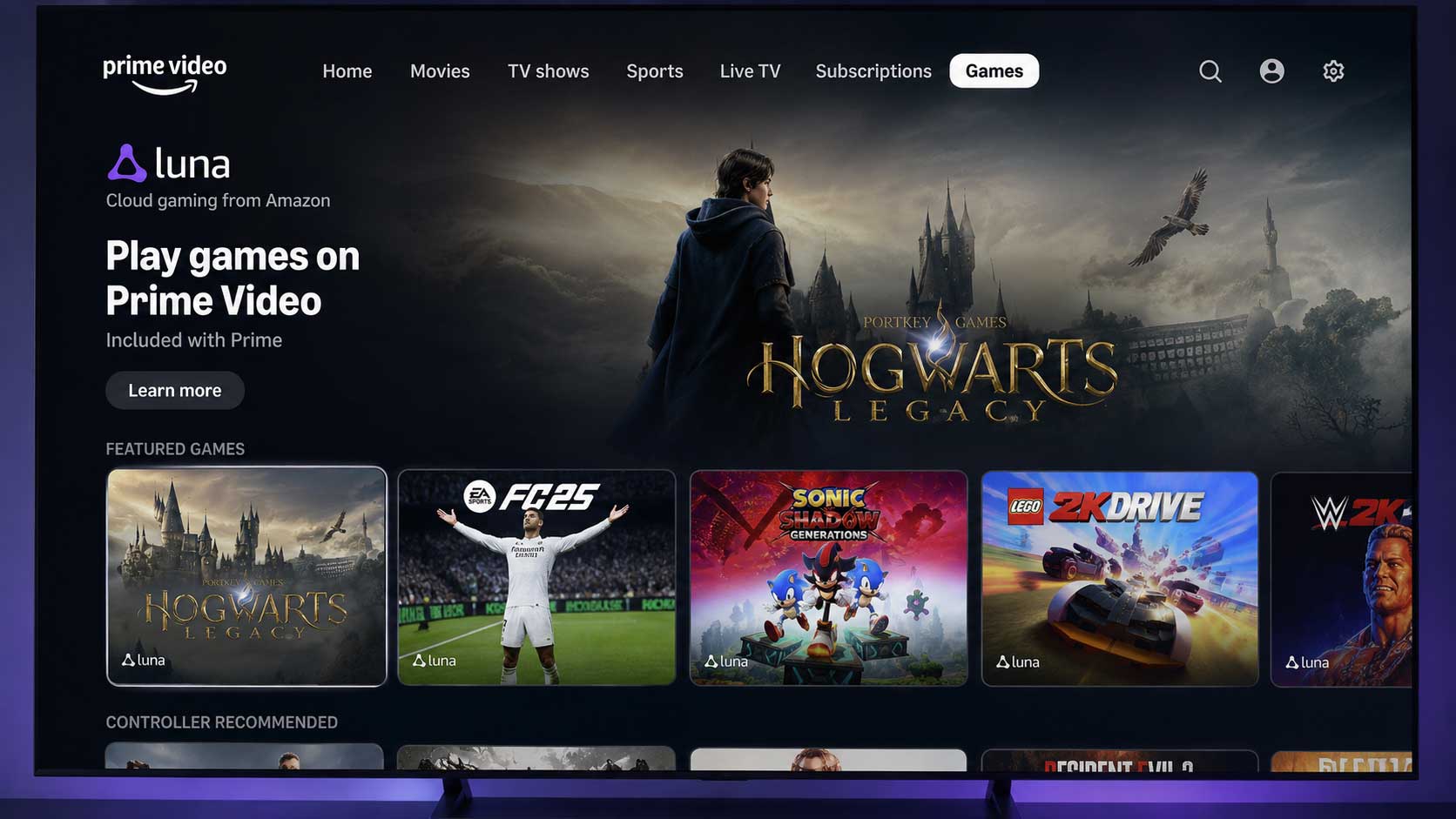 Amazon Adds Luna Cloud Games to Prime Video - Hogwarts Legacy, EA Sports FC Available on Fire TV Today