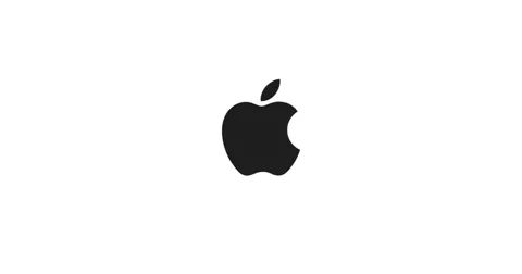 Apple logo in black centered on a white background