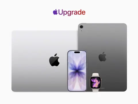Apple Upgrade leasing program screen showing monthly device lease options for iPhone and Mac