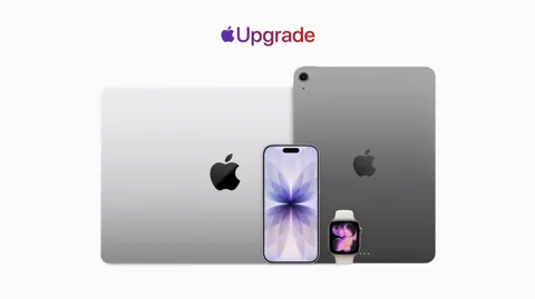 Apple Upgrade leasing program screen showing monthly device lease options for iPhone and Mac