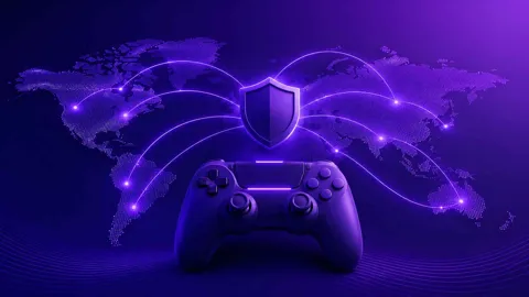 Abstract illustration of a global VPN network optimized for gaming speed and low latency