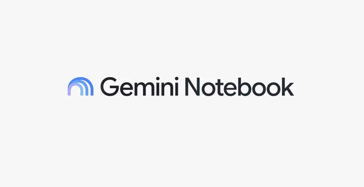 Gemini Notebook branding image showing the new name and blue-purple Gemini gradient logo replacing NotebookLM