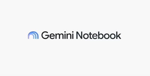 Gemini Notebook branding image showing the new name and blue-purple Gemini gradient logo replacing NotebookLM