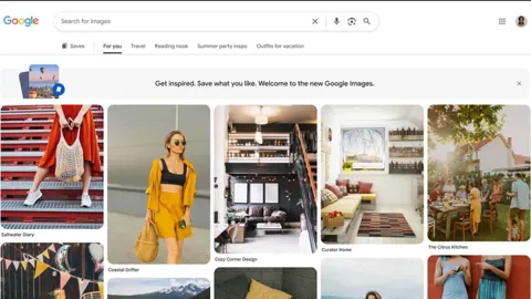 New Google Images homepage showing the For You personalized gallery with collections tabs
