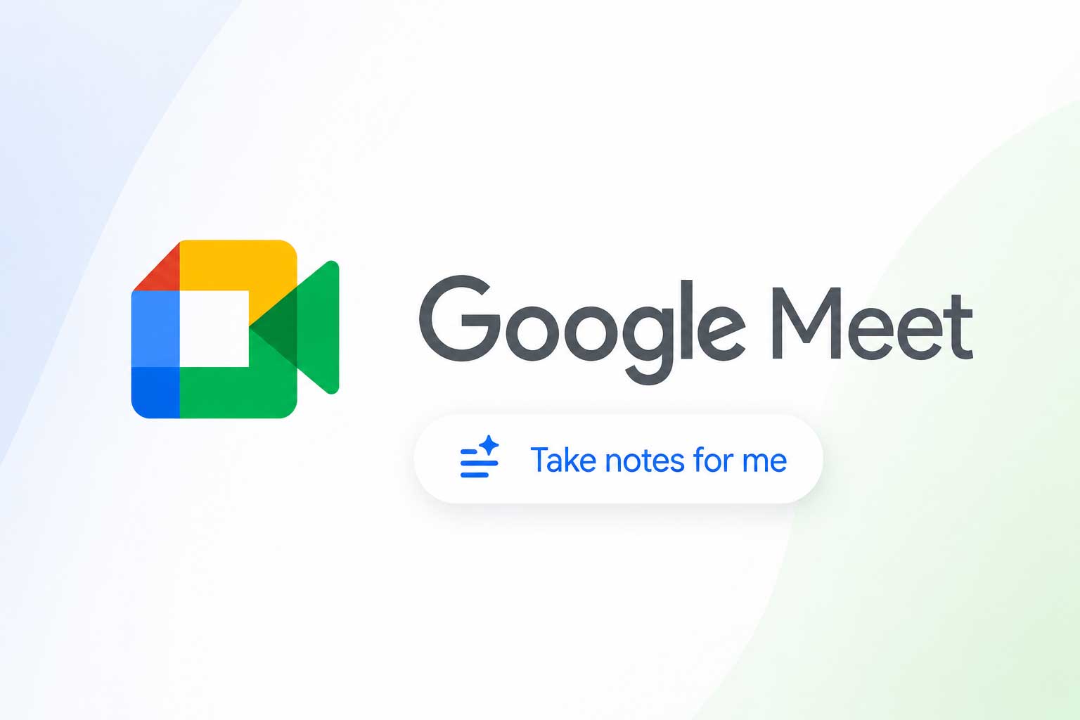Google Meet logo with the Take notes for me AI feature setting panel visible