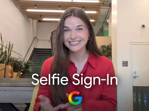 Google selfie video sign-in enrollment flow showing guided head movement prompts for biometric account recovery on a Google Account