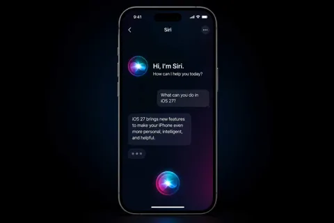 iPhone showing the iOS 27 Siri chat interface on a dark background