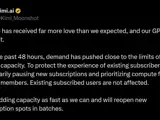 Kimi K3 Pauses New Subscriptions After 48 Hours of Demand Maxed GPU Capacity