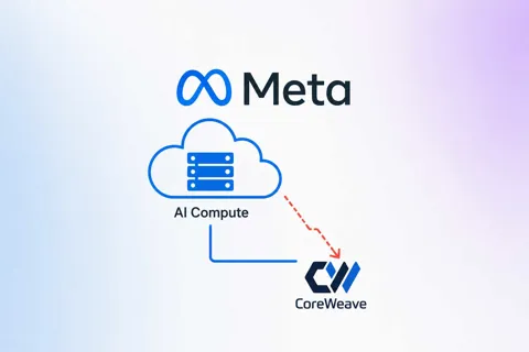 Illustration showing Meta's AI cloud computing initiative and its competitive impact on CoreWeave's AI infrastructure business