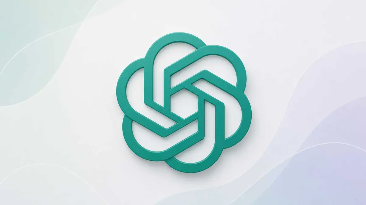 OpenAI logo on a clean abstract gradient background with subtle curved shapes