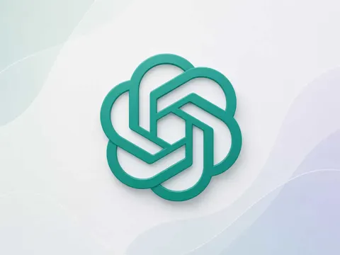 OpenAI logo on a clean abstract gradient background with subtle curved shapes