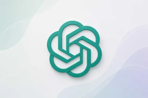 OpenAI logo on a clean abstract gradient background with subtle curved shapes