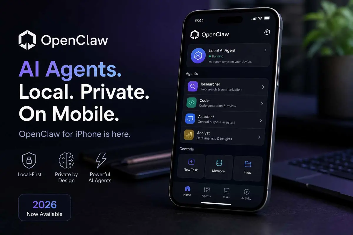 OpenClaw mobile app interface showing AI agent controls on iPhone