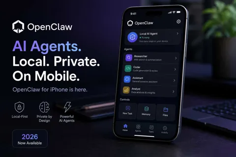 OpenClaw mobile app interface showing AI agent controls on iPhone