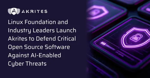 Project Akrites announcement graphic from the Linux Foundation, showing coordinated open source security effort backed by 19 industry organizations