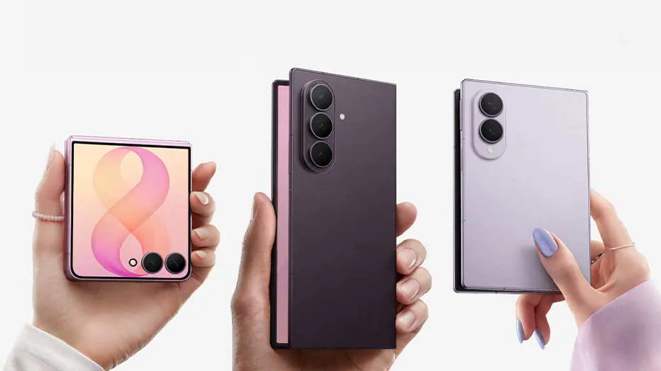 Samsung Galaxy Z Fold 8 Ultra shown open with the 8-inch inner display visible, in Violet Shadow colorway