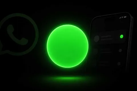 Vivid green glowing circle on black background, representing the WhatsApp online status green dot feature rolling out for iPhone