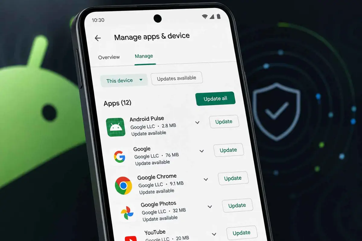 Android Pulse appearing as a Google Play update on an Android phone