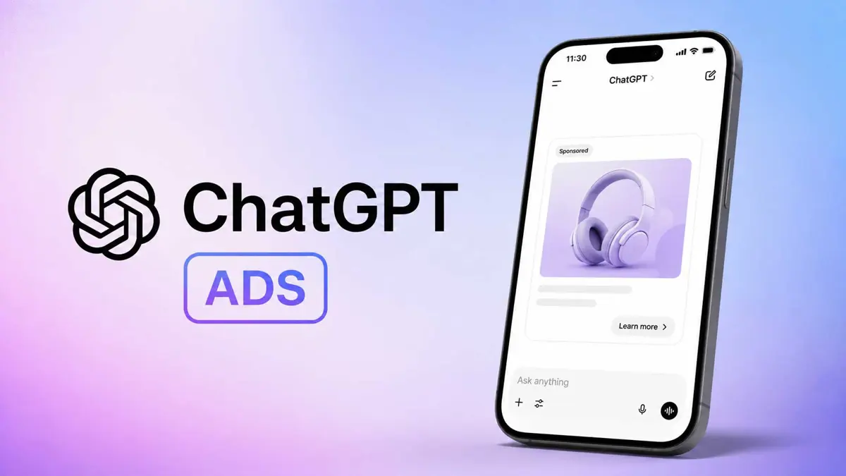 ChatGPT Ads represented on a laptop screen with an OpenAI advertising interface