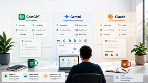 ChatGPT vs Gemini vs Claude comparison showing different AI workflows and strengths