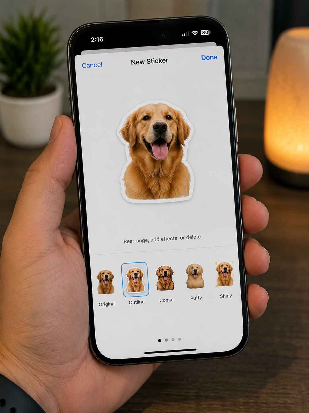 Choosing a visual effect while creating a custom sticker on iPhone