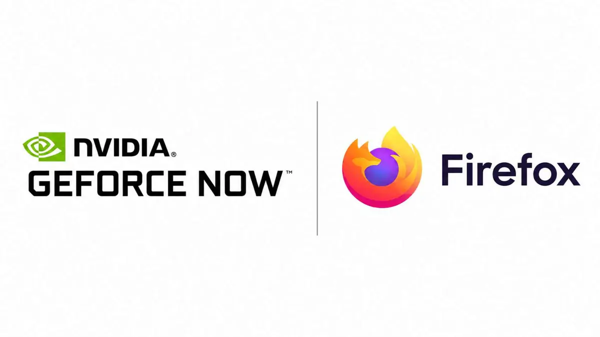 Firefox and GeForce NOW branding representing NVIDIA's cloud gaming service now supported in Firefox on Windows