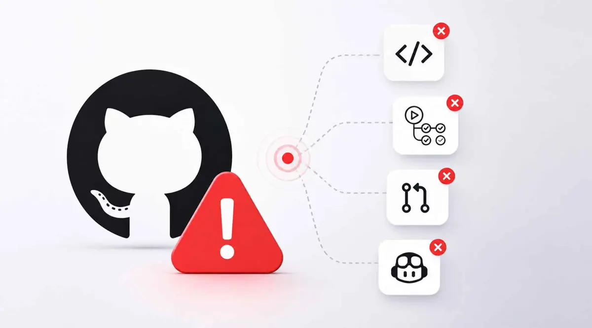 GitHub status page showing degraded services including API, Actions, and Copilot during August 17 outage