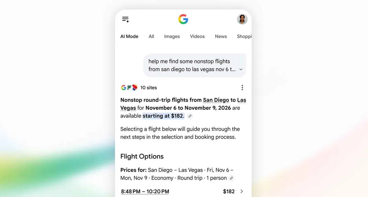 Google AI Mode travel tools for tracking flight prices and booking hotels