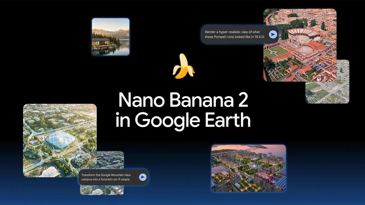Google Earth Nano Banana AI image generation feature creating creative visuals from real-world locations