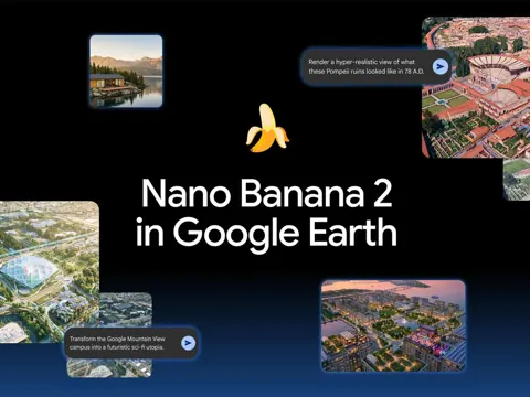Google Earth Nano Banana AI image generation feature creating creative visuals from real-world locations