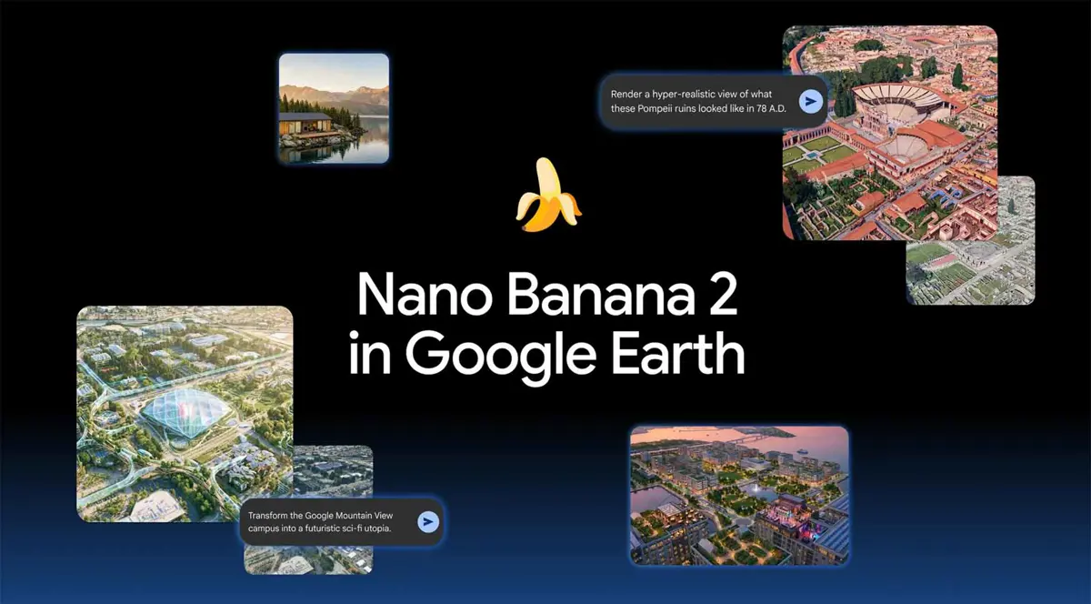 Google Earth Nano Banana AI image generation feature creating creative visuals from real-world locations
