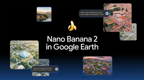 Google Earth Nano Banana AI image generation feature creating creative visuals from real-world locations