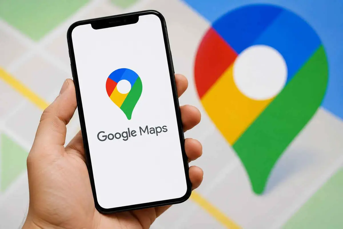 Google Maps showing speed limit and live speedometer on an Android Auto car display without an active navigation route