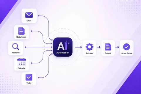 AI automation workflow connecting email documents research and everyday tasks