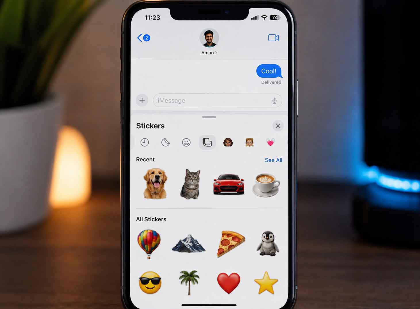 The Stickers drawer in Messages lets you access all of your saved custom stickers.