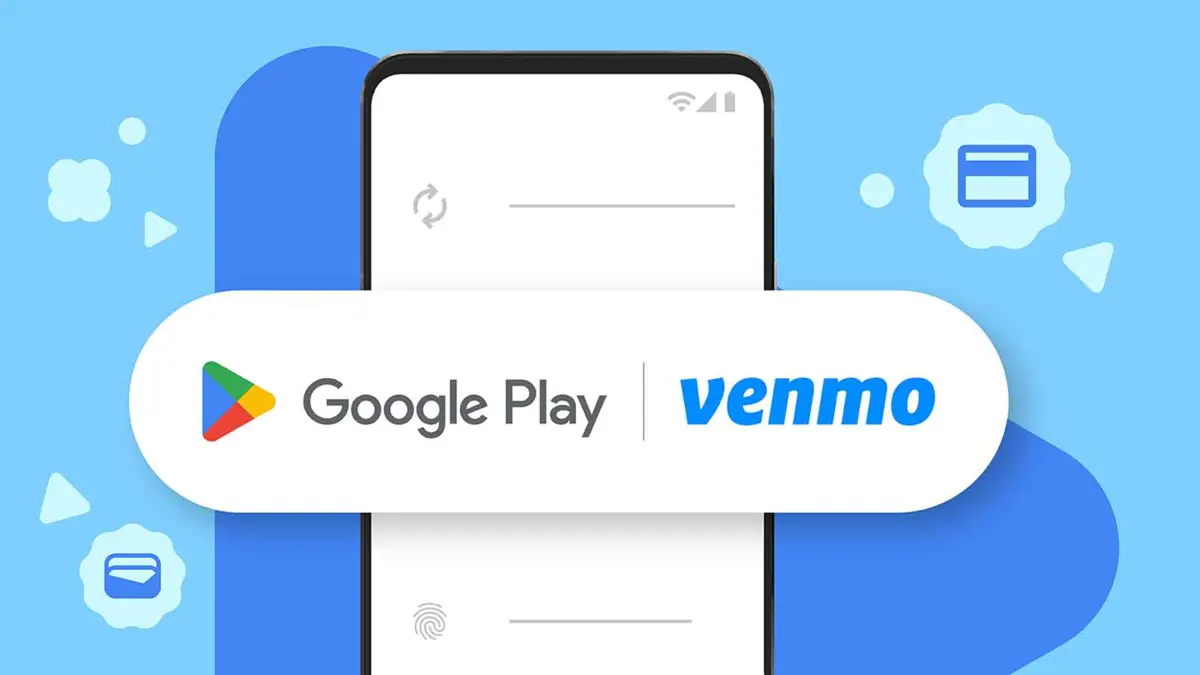 Venmo payment option shown in Google Play Store checkout alongside Google Pay and credit card options