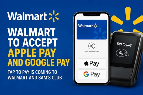 Walmart checkout with Apple Pay and Google Pay tap-to-pay symbols