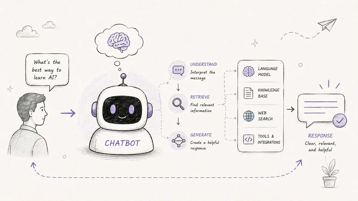 What is a chatbot showing a conversational AI workflow from user message to understanding and response