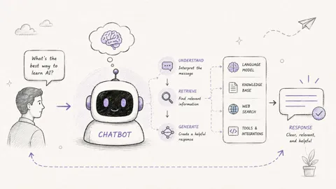 What is a chatbot showing a conversational AI workflow from user message to understanding and response