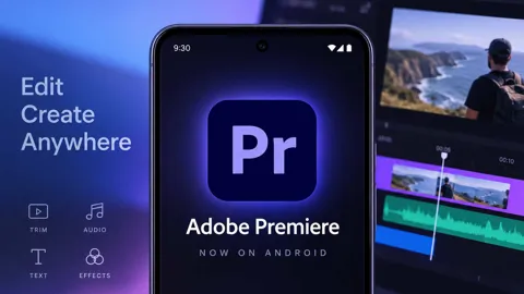 Adobe Premiere mobile editor shown on an Android smartphone with a video timeline interface