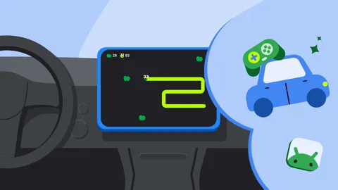 Android Auto dashboard displaying a game while the vehicle is parked