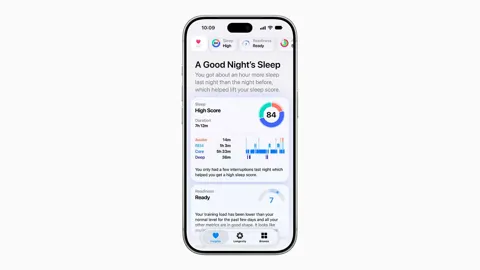 Apple Health app showing sleep and health insights on an iPhone.
