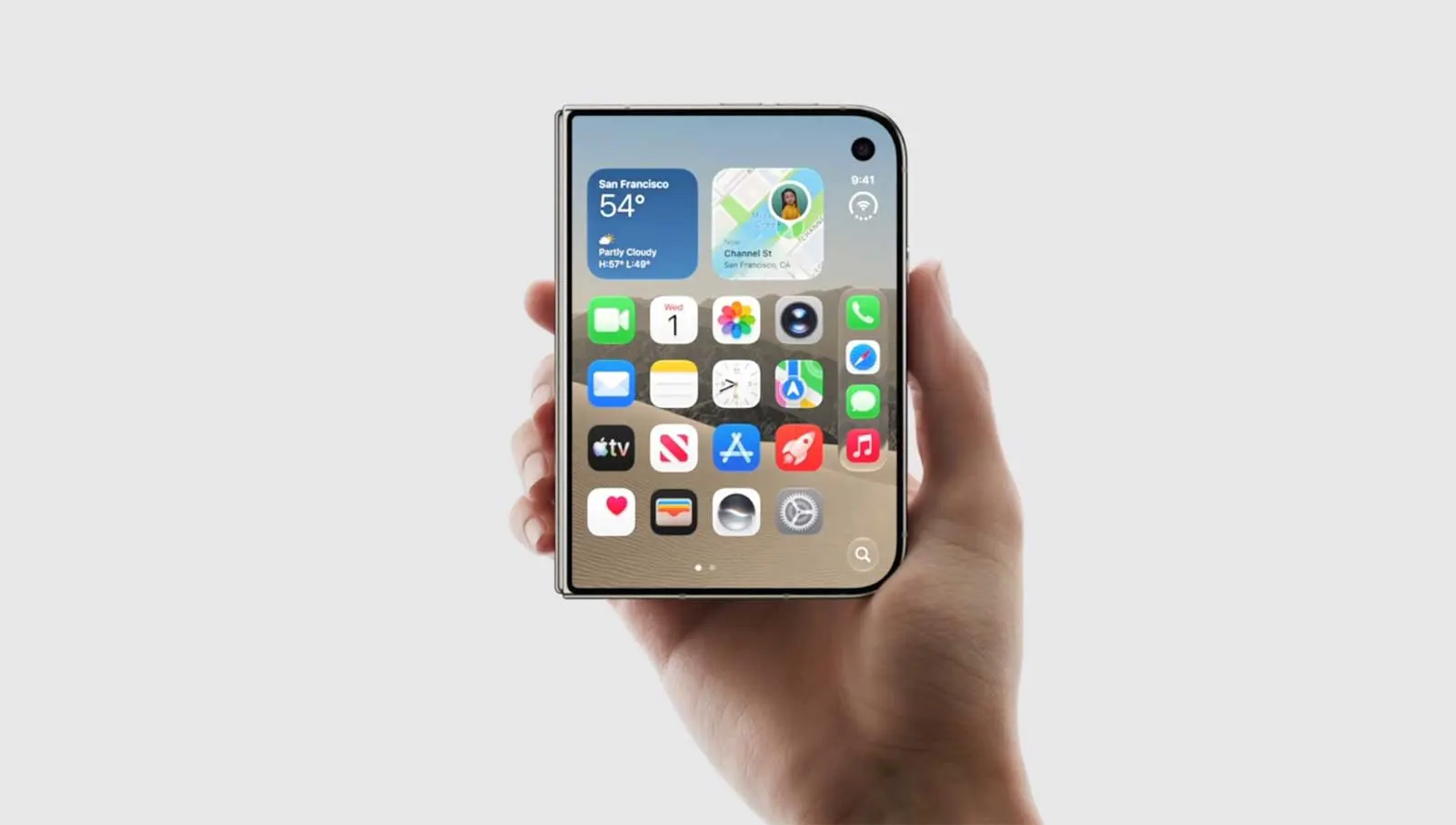 Apple iPhone Duo foldable phone shown open and closed.