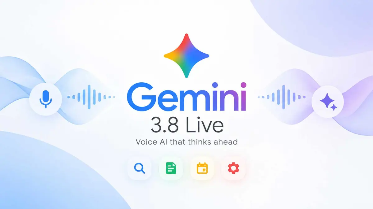 Gemini 3.8 Live voice AI interface showing background reasoning and tool execution during a live conversation.
