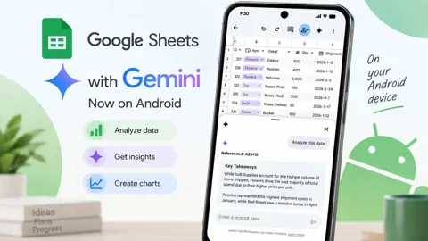 Google Sheets on an Android phone with Gemini analyzing spreadsheet data and generating a chart.
